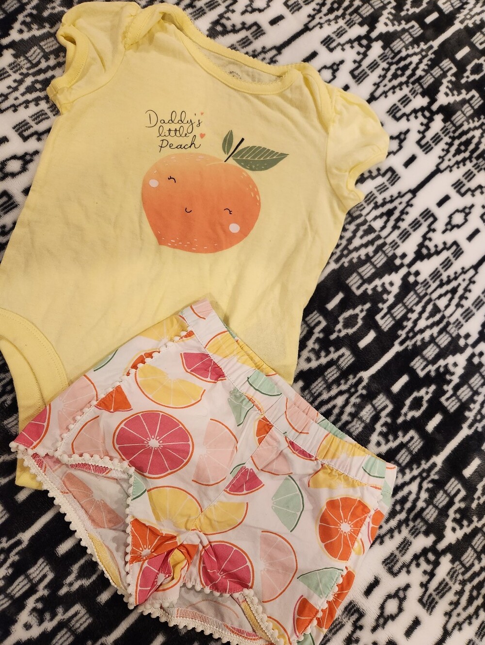 Daddy's Little Peach Yellow Baby Onesie & Citrus Shorts Set, Size 18-24M